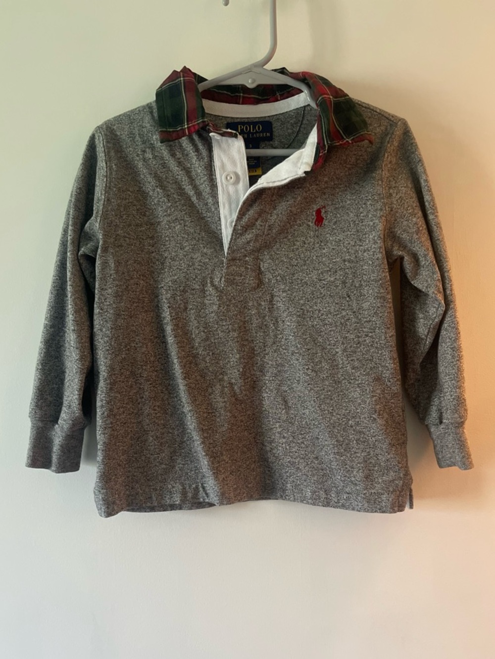 Polo by Ralph Lauren Gray Long-Sleeve Rugby Shirt with Plaid Collar - Kids